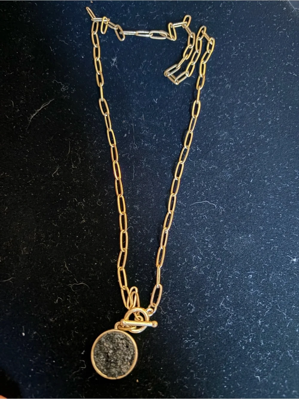 Gold Chain Necklace with Black Druzy Pendant